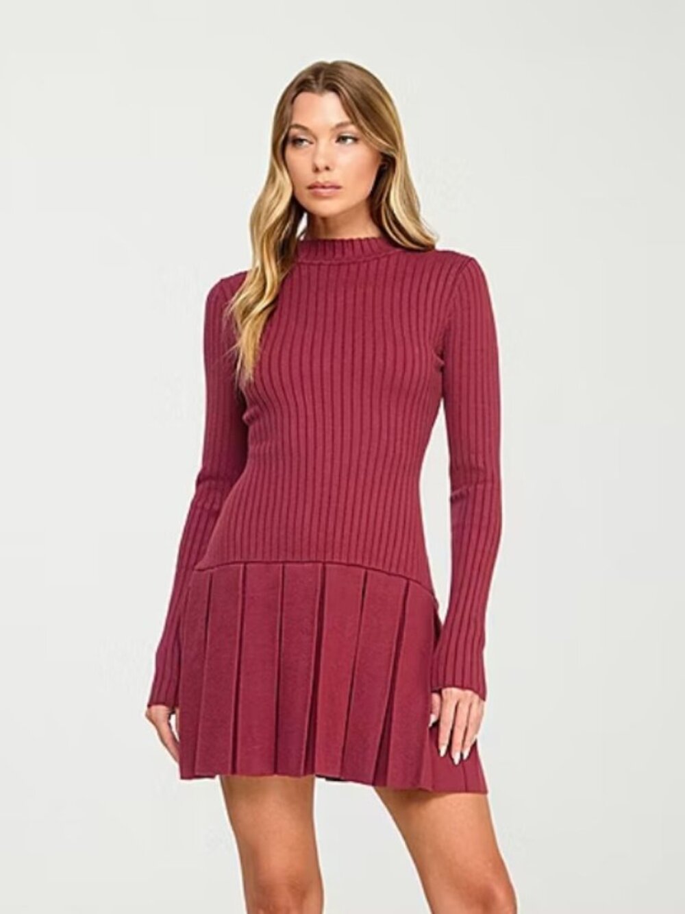 Free People Emmy Mini Dress L Aged Red Ribbed Pleated Open Back